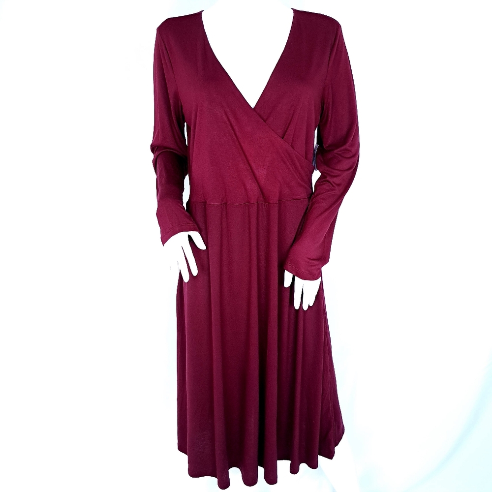 Old Navy Burgundy Longsleeve Surplice Top Flared Skirt Dress NWT